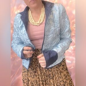 Vintage Two Tone Reversible Embroidery Navy Blue Boho Cottagecore Jacket